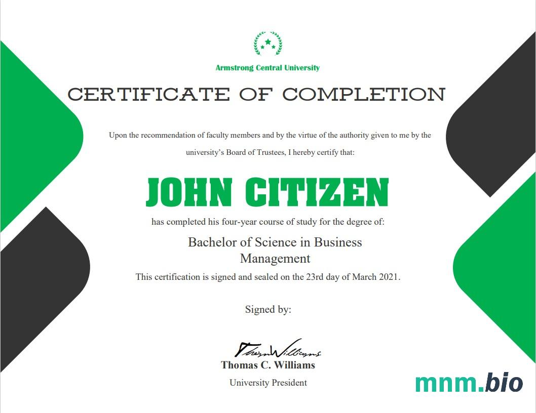 USA University Completion cert